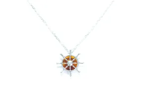 Amber Helm Charm Pendant - Nautical Amber Necklace with Sterling Silver Helm - Exquisite Maritime Jewelry