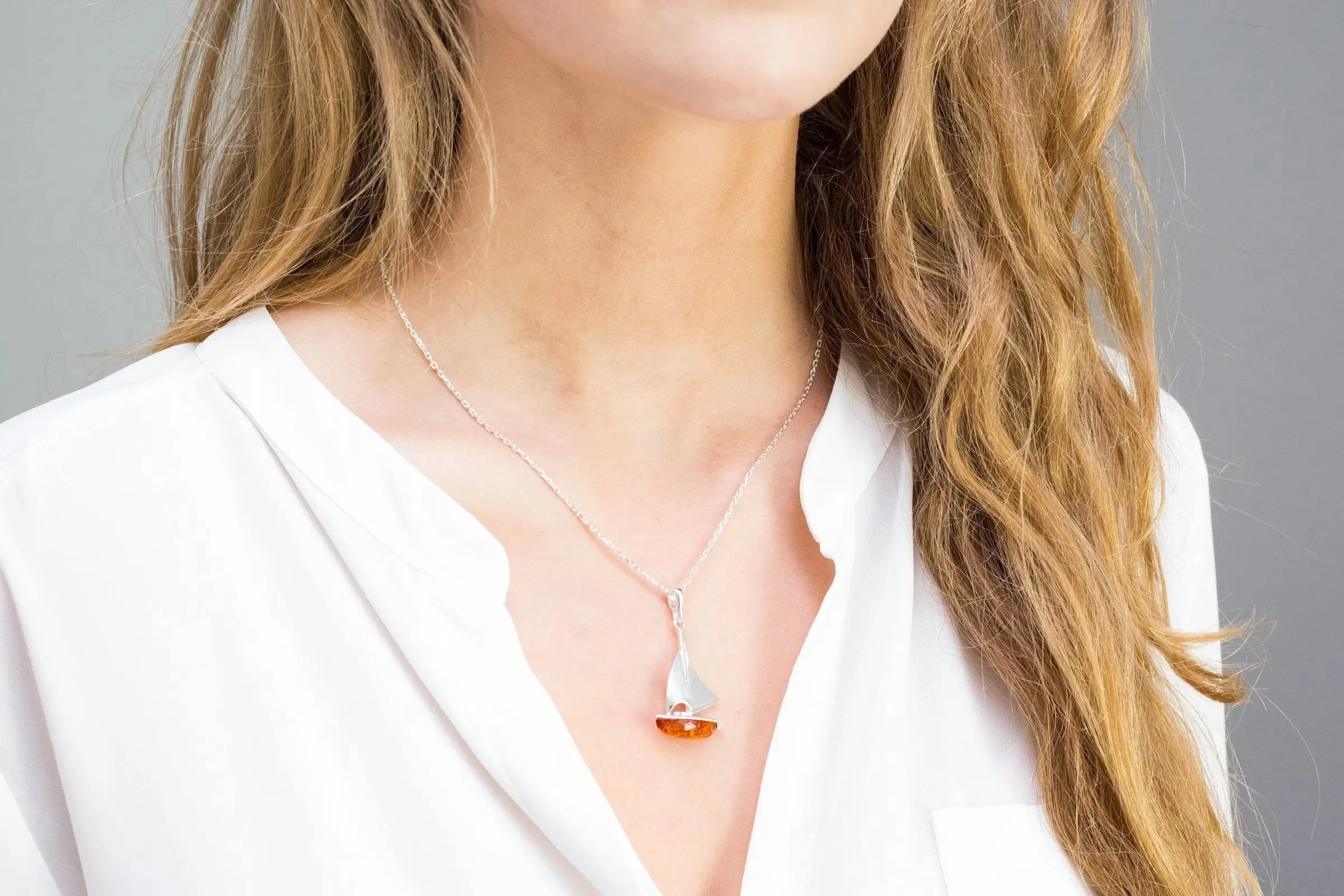 Amber Sailboat Charm Pendant