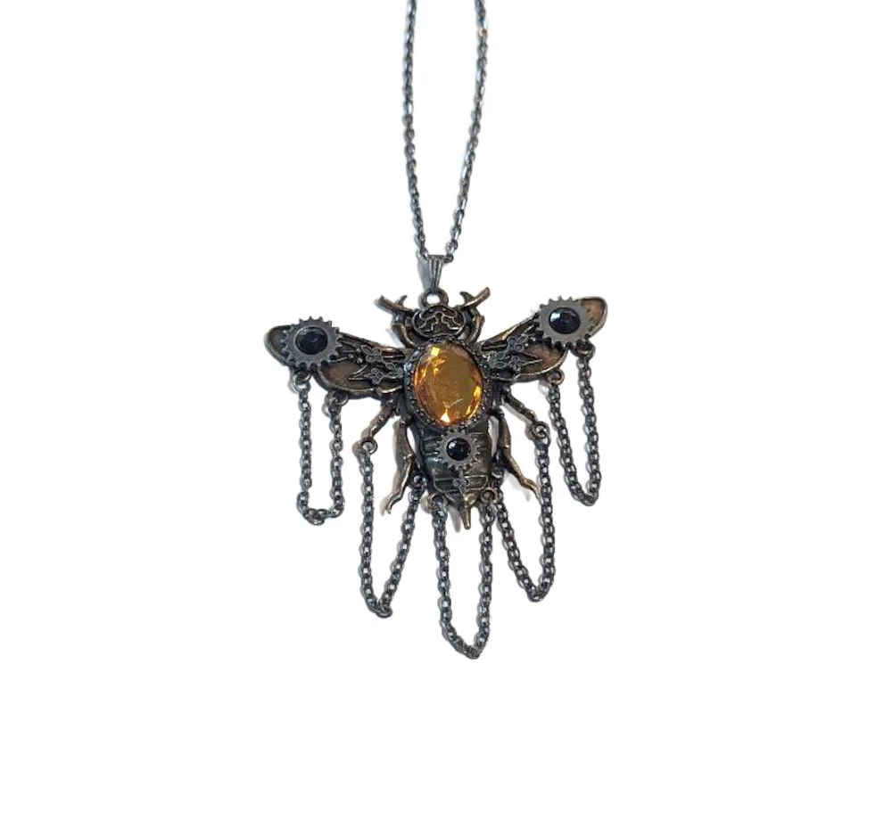 Amber Steampunk Insect Necklace