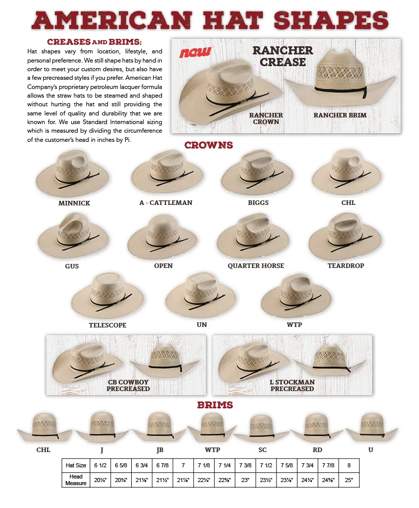 American Hat Company -  Open Crown - 7X Bone