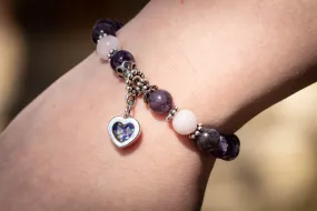 Amethyst and Rose Quartz Healing Bracelet with Cremation Ashes