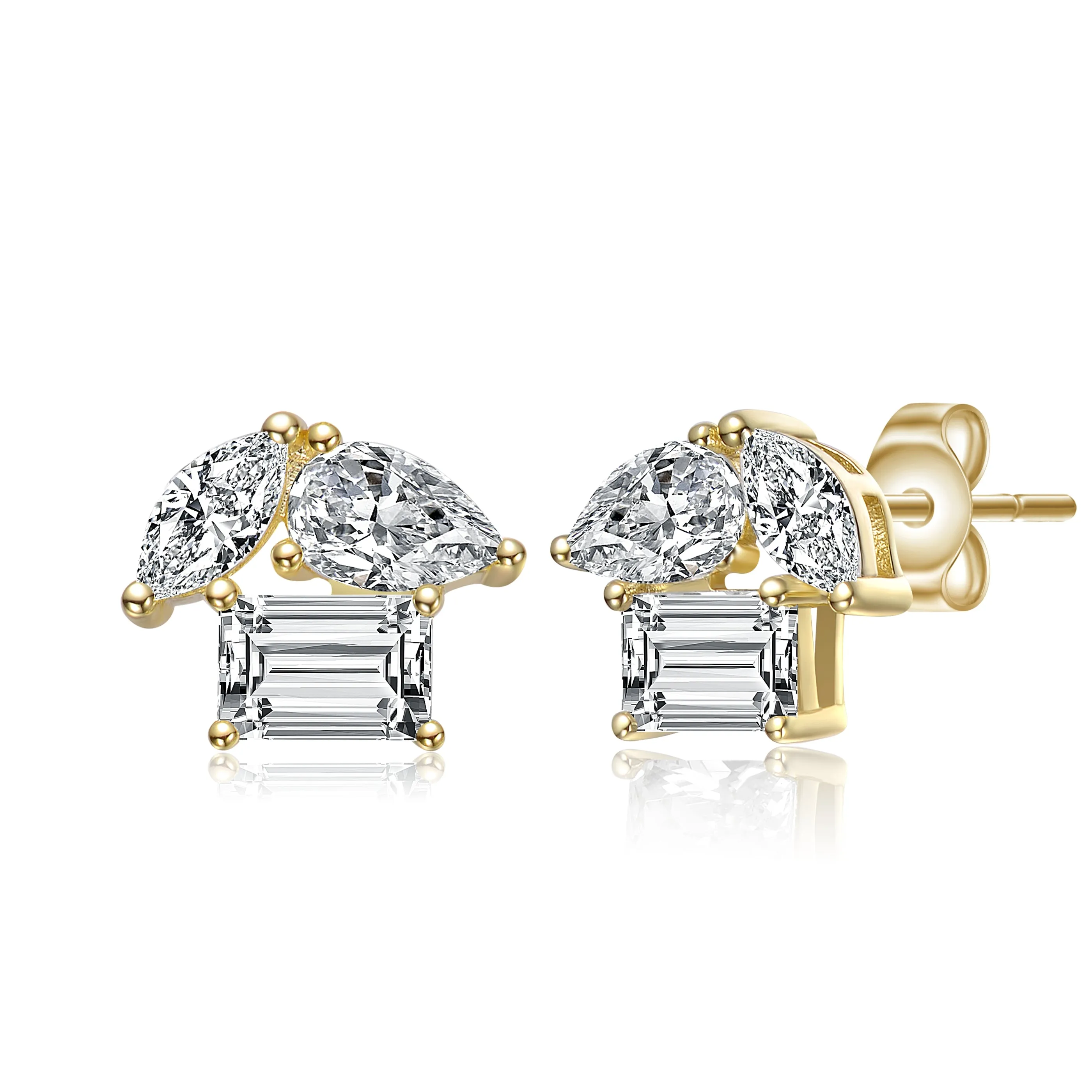 Anne Marquise & Emerald Cut Triple Stone Stud Earrings