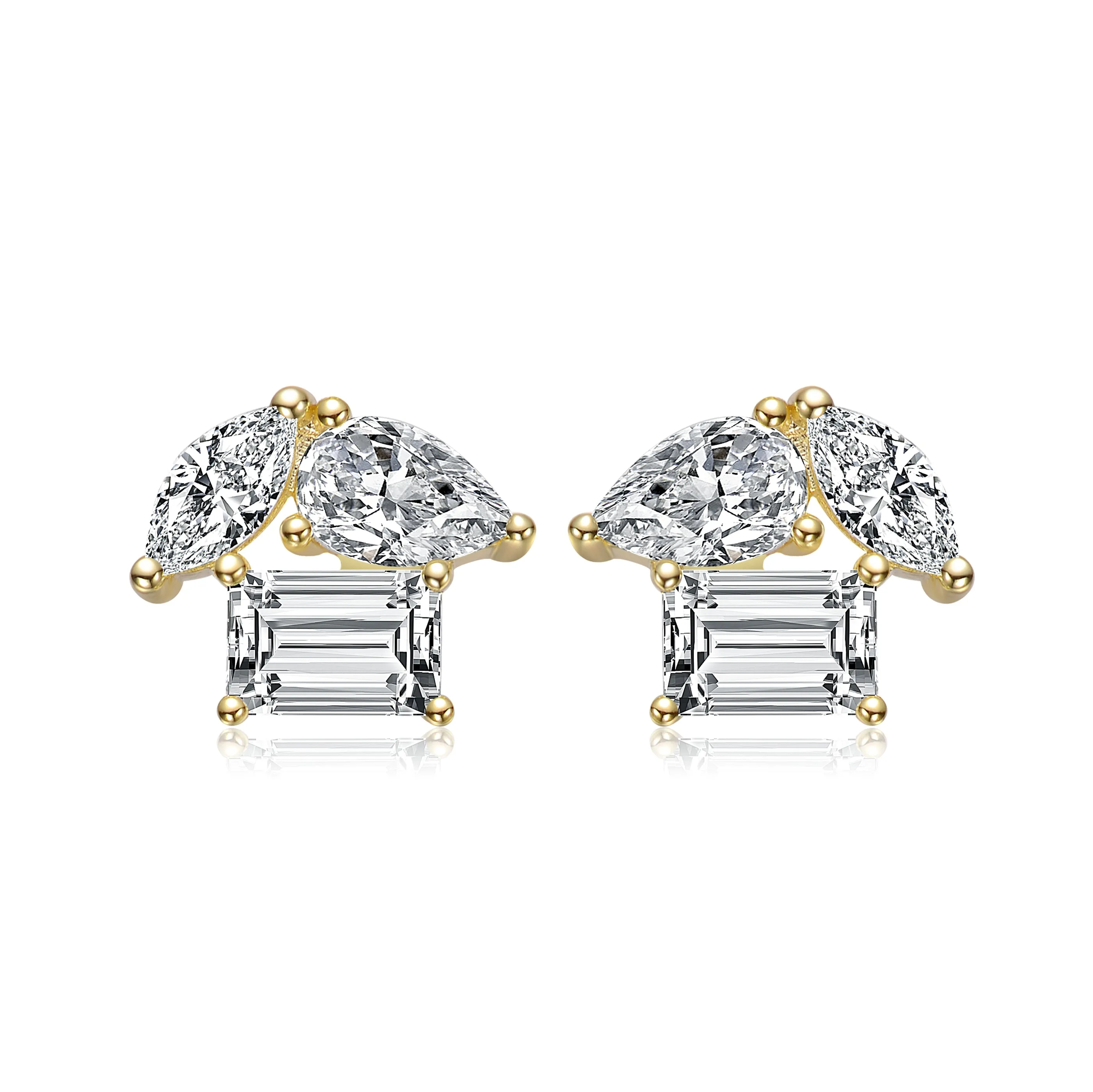 Anne Marquise & Emerald Cut Triple Stone Stud Earrings