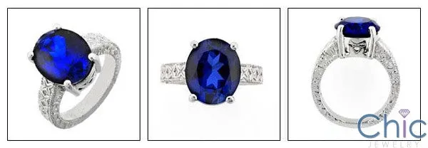 Anniversary 6 Ct Sapphire Oval Engraved Cubic Zirconia Cz Ring