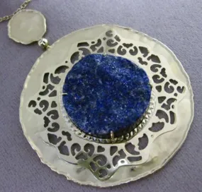 ANTIQUE LARGE & LONG SLICED SAPPHIRE 14KT YELLOW GOLD CIRCULAR FILIGREE NECKLACE