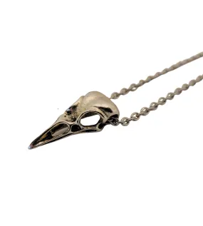 Antique Silver Raven Skull Necklace