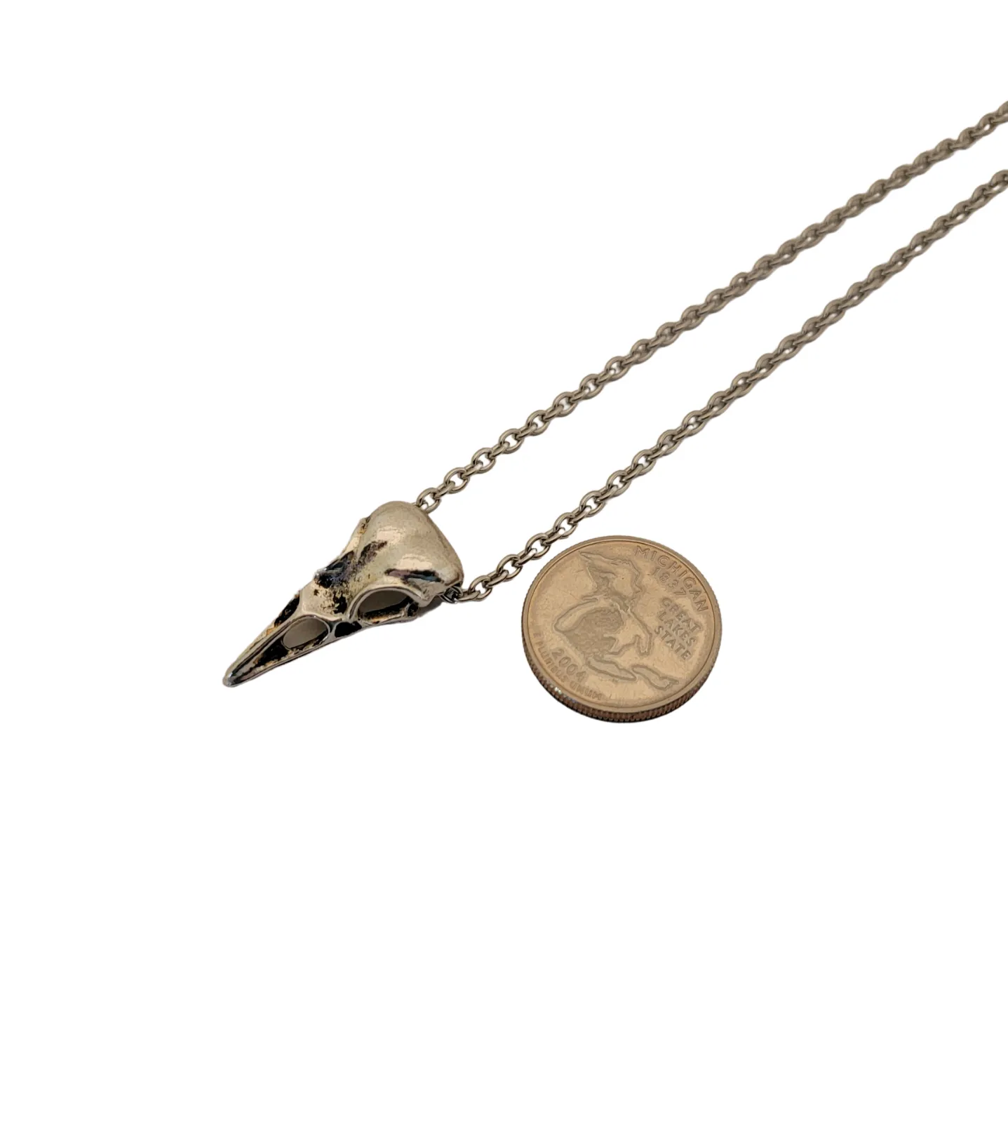 Antique Silver Raven Skull Necklace