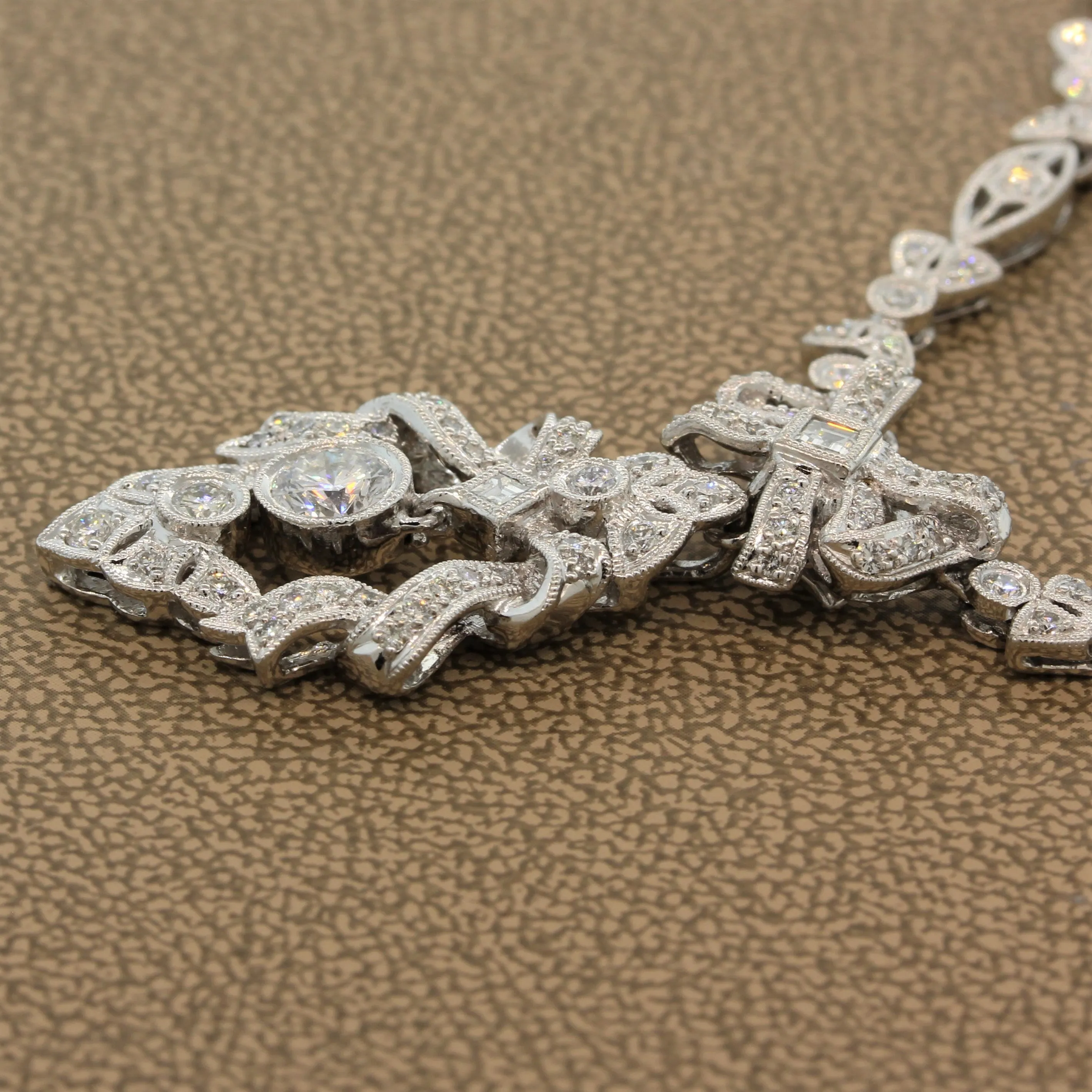 Antique Style Diamond Platinum Filigree Necklace