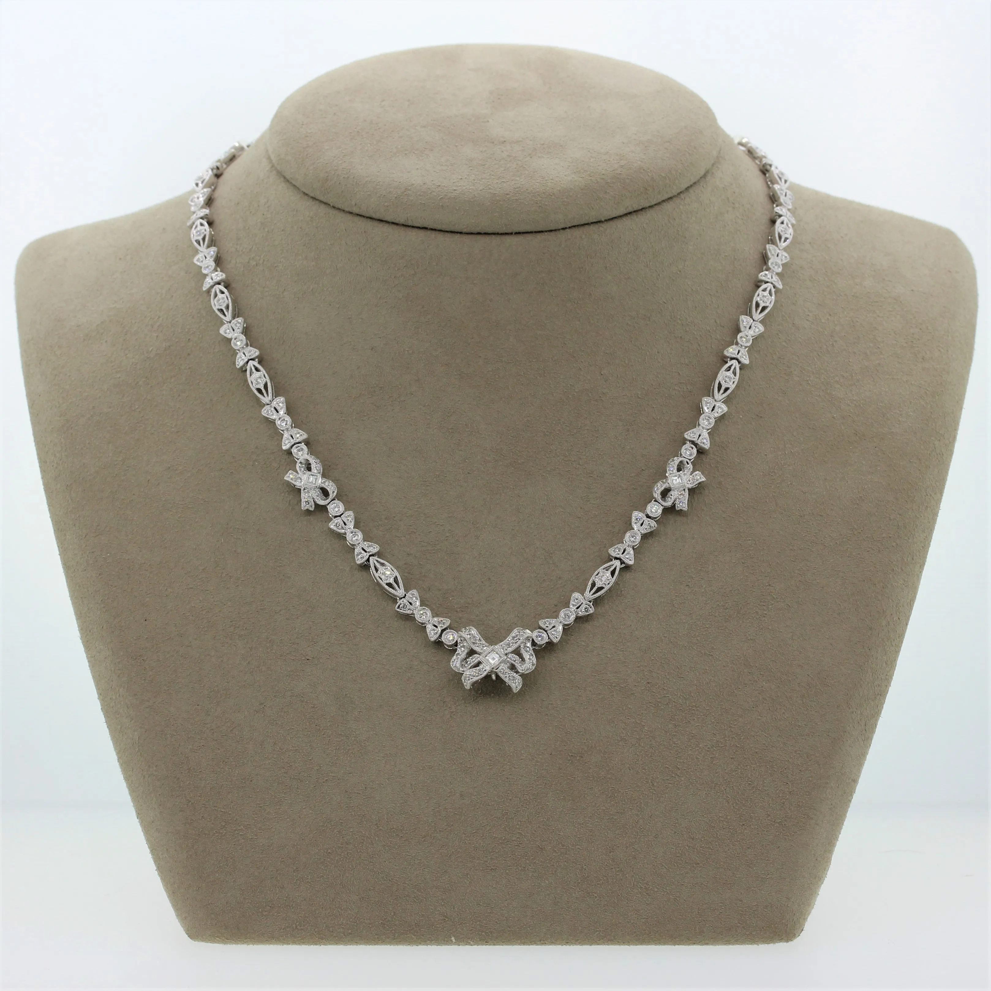 Antique Style Diamond Platinum Filigree Necklace