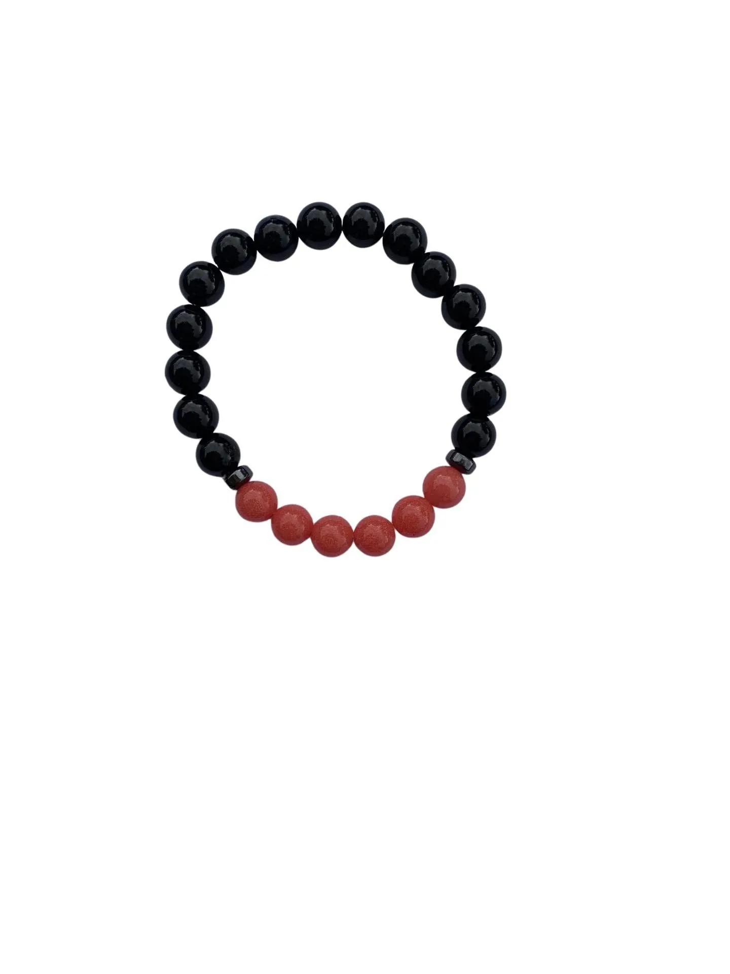 Aragonite Coral with Onyx Bracelet 8 mm Round Beads - Naturally Glows in the Dark