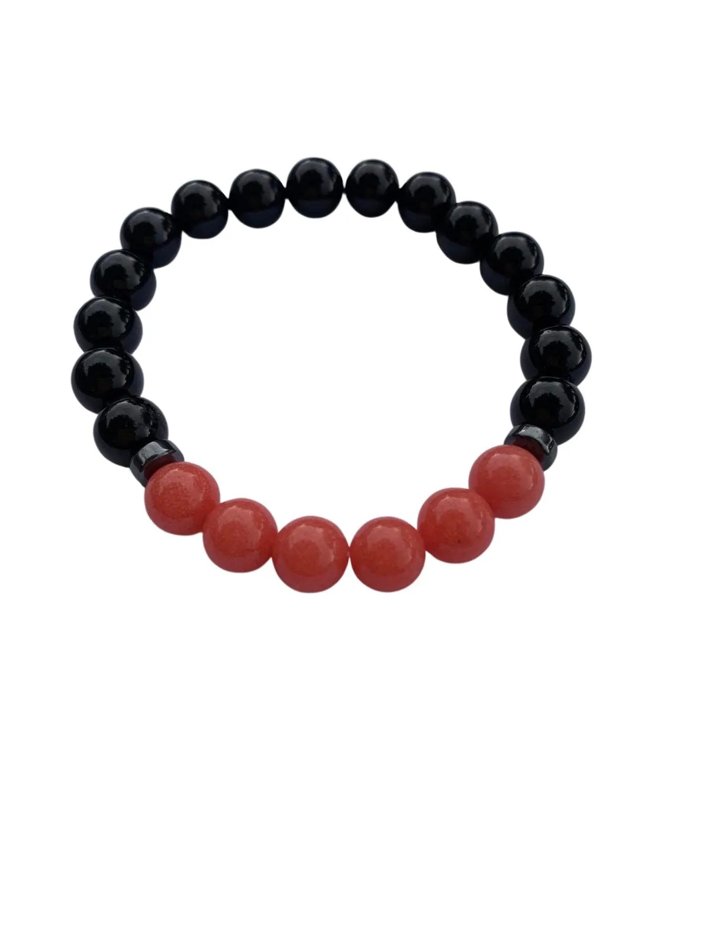 Aragonite Coral with Onyx Bracelet 8 mm Round Beads - Naturally Glows in the Dark