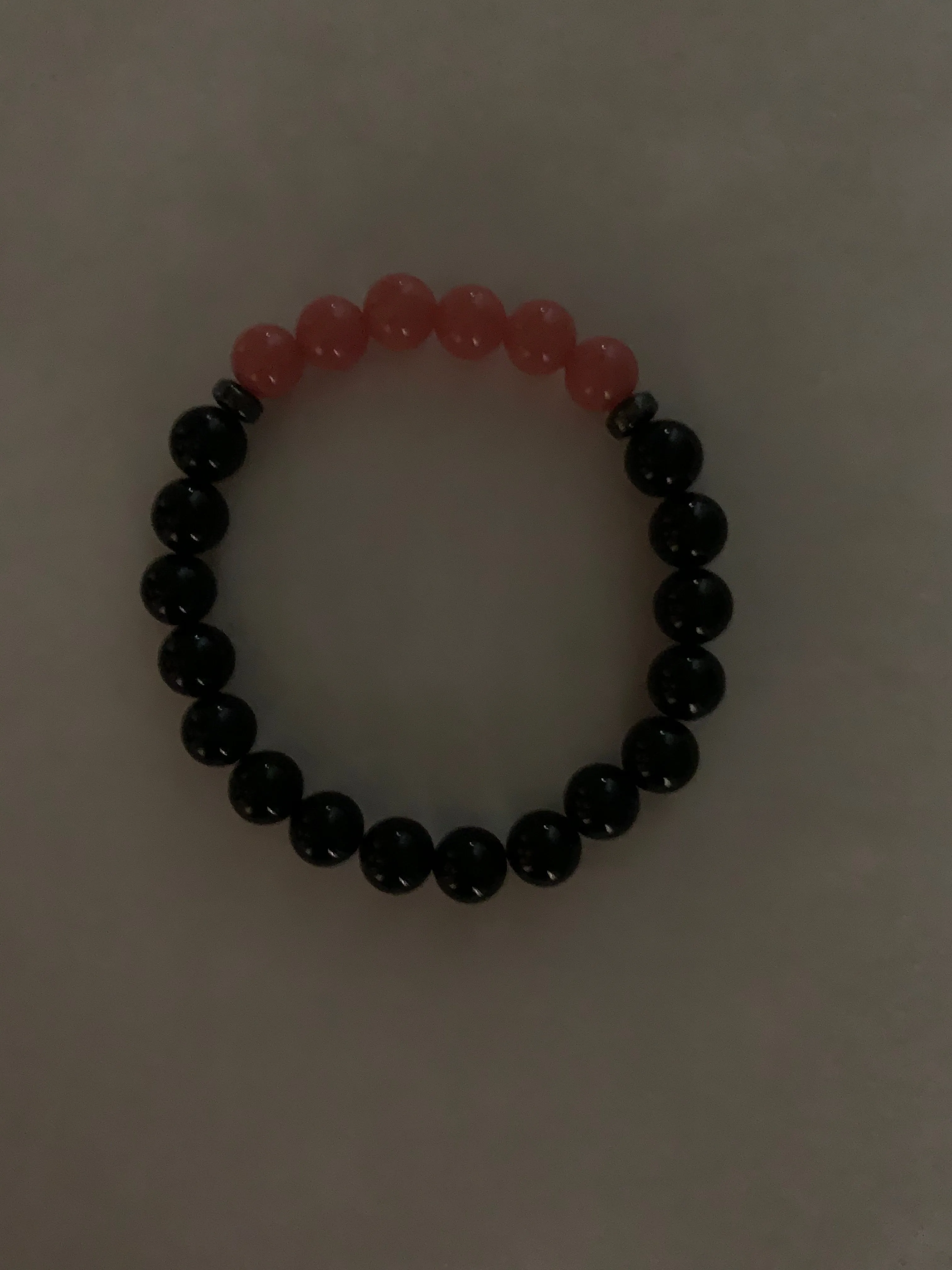 Aragonite Coral with Onyx Bracelet 8 mm Round Beads - Naturally Glows in the Dark