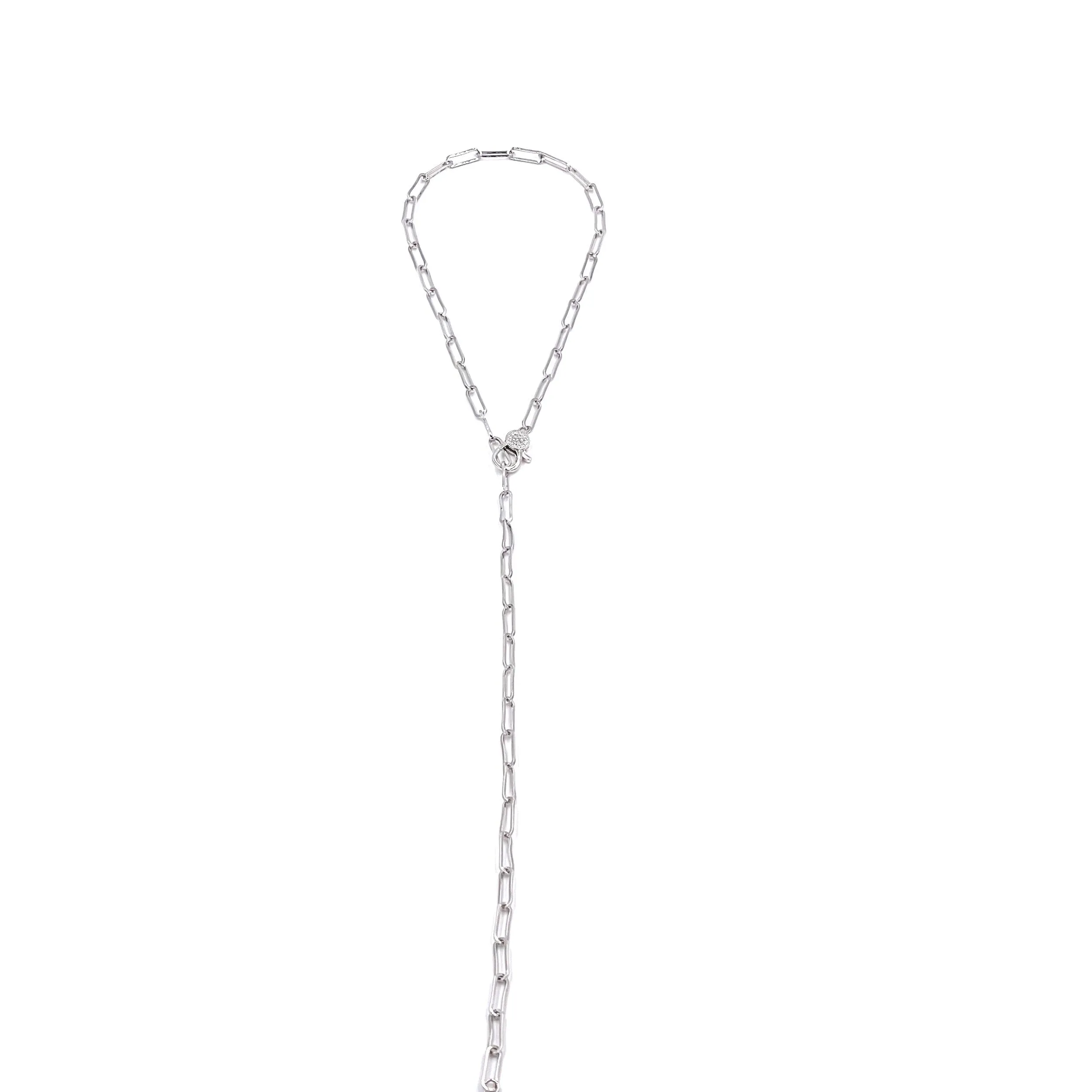 Ashley Gold Stainless Steel Rectangle Link CZ Clasp Lariat Necklace