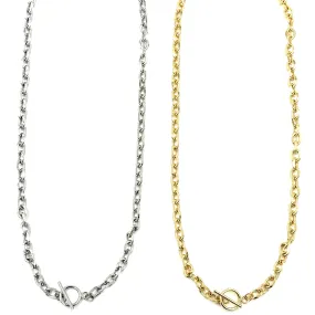 Ashley Gold Stainless Steel Toggle Flattened Link Chain Design Necklace