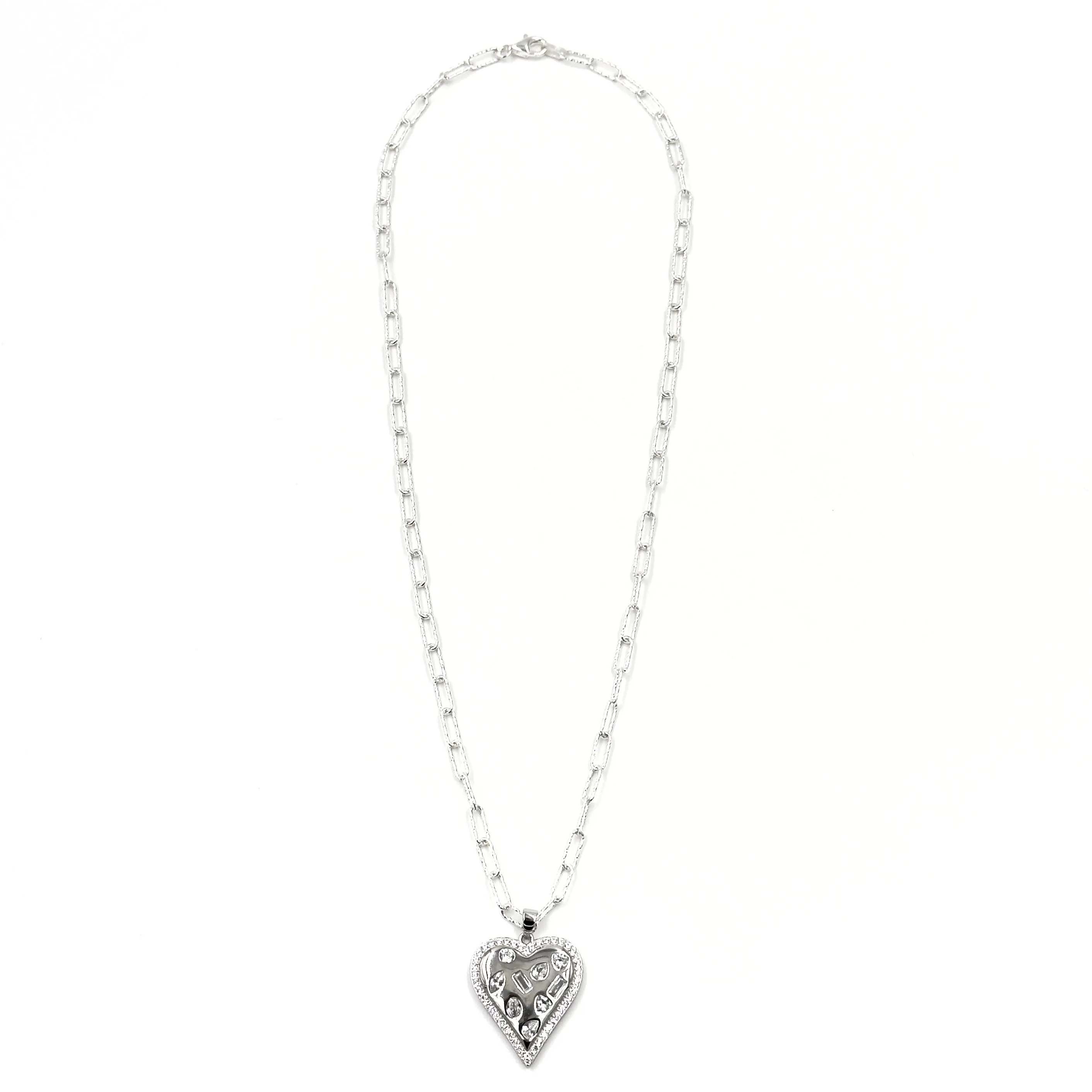 Ashley Gold Sterling Silver Multi-Shaped CZ Heart And Diamond Cut Chain Necklace