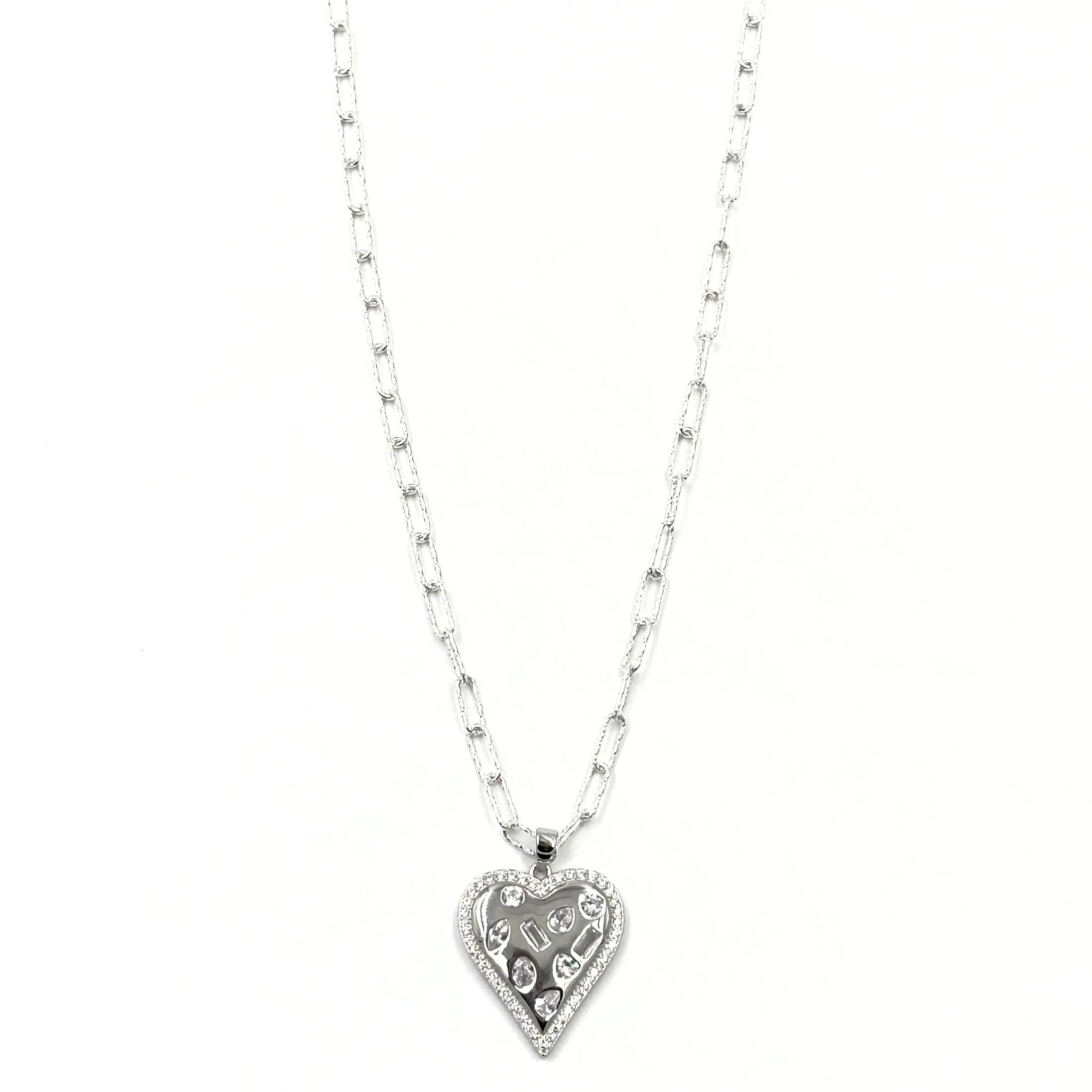 Ashley Gold Sterling Silver Multi-Shaped CZ Heart And Diamond Cut Chain Necklace