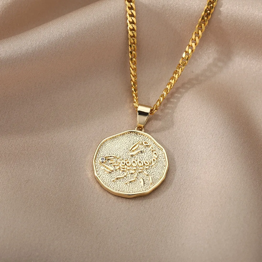 Astrological Sign Coin Pendant Necklace