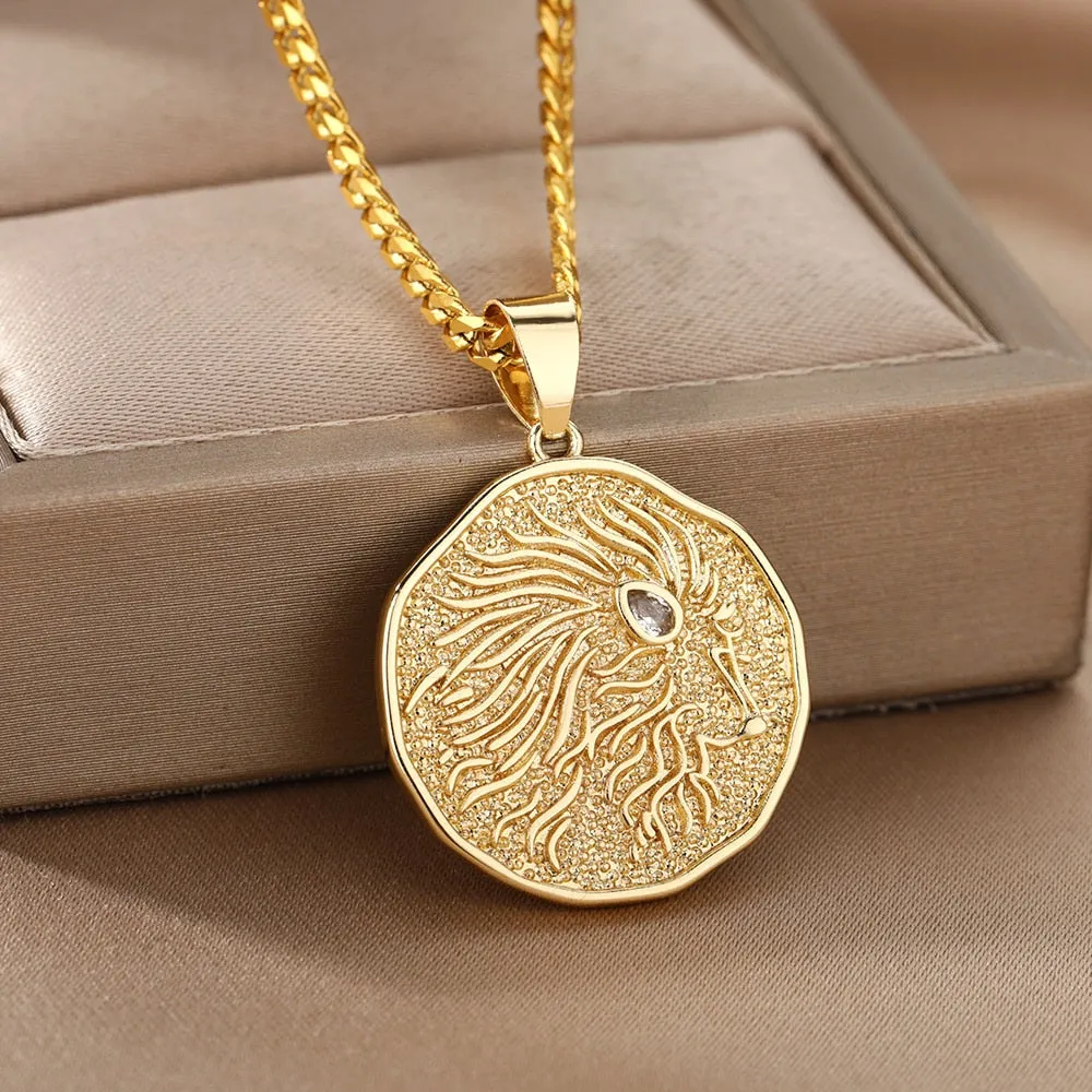 Astrological Sign Coin Pendant Necklace