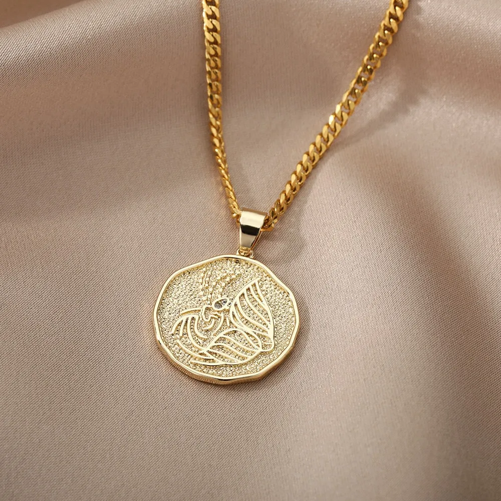 Astrological Sign Coin Pendant Necklace