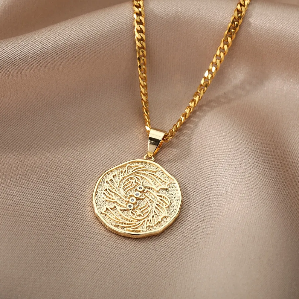 Astrological Sign Coin Pendant Necklace