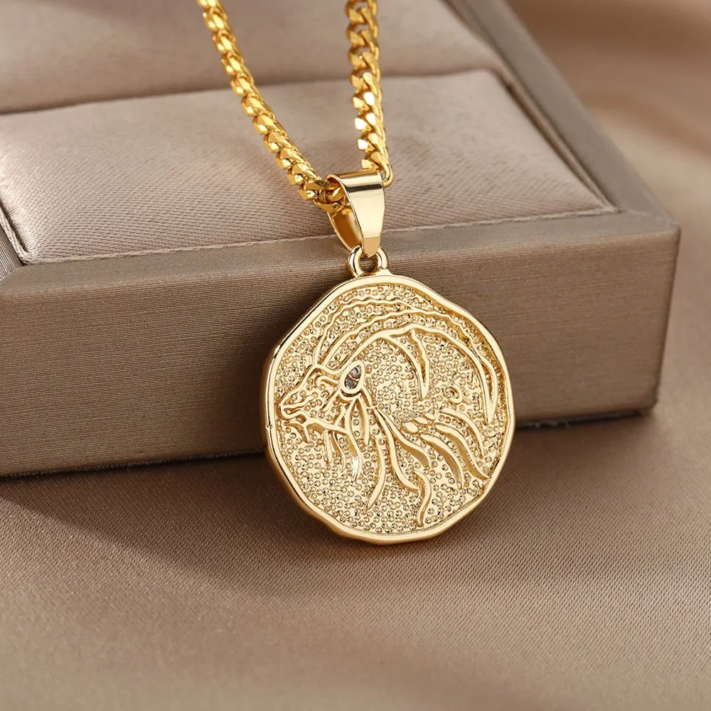 Astrological Sign Coin Pendant Necklace