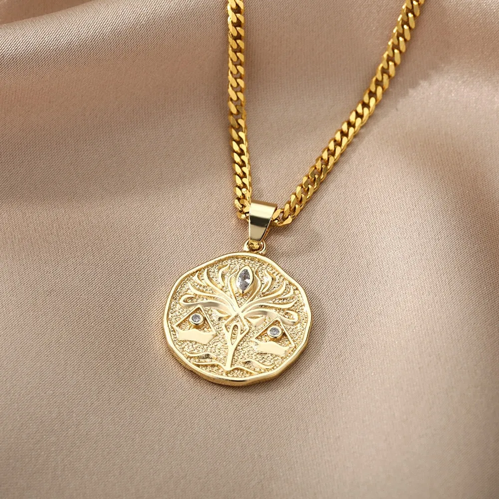 Astrological Sign Coin Pendant Necklace