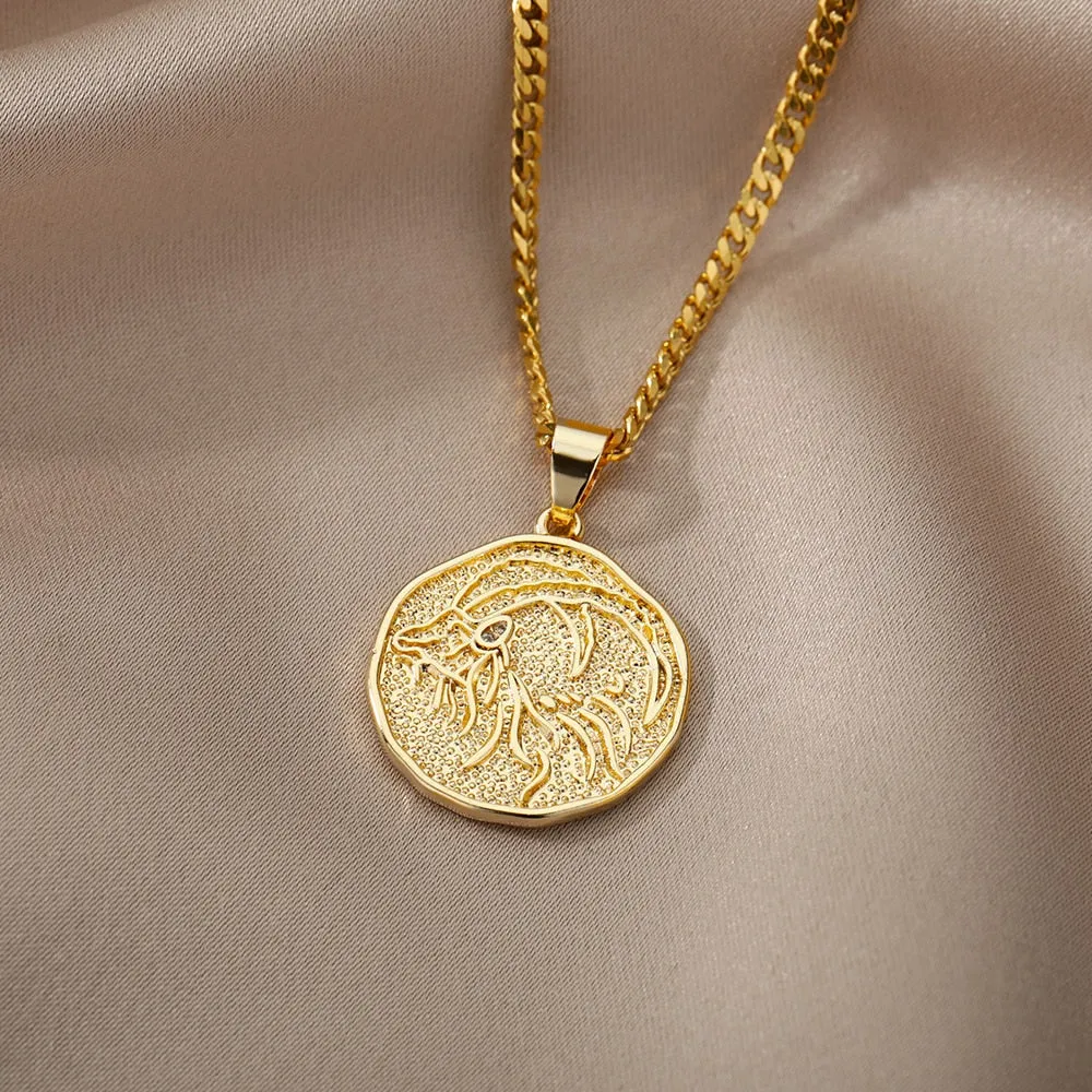 Astrological Sign Coin Pendant Necklace