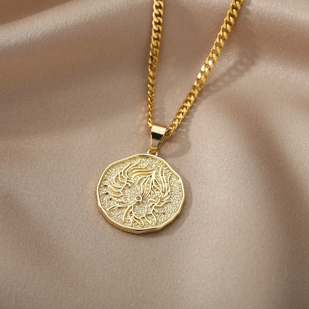 Astrological Sign Coin Pendant Necklace