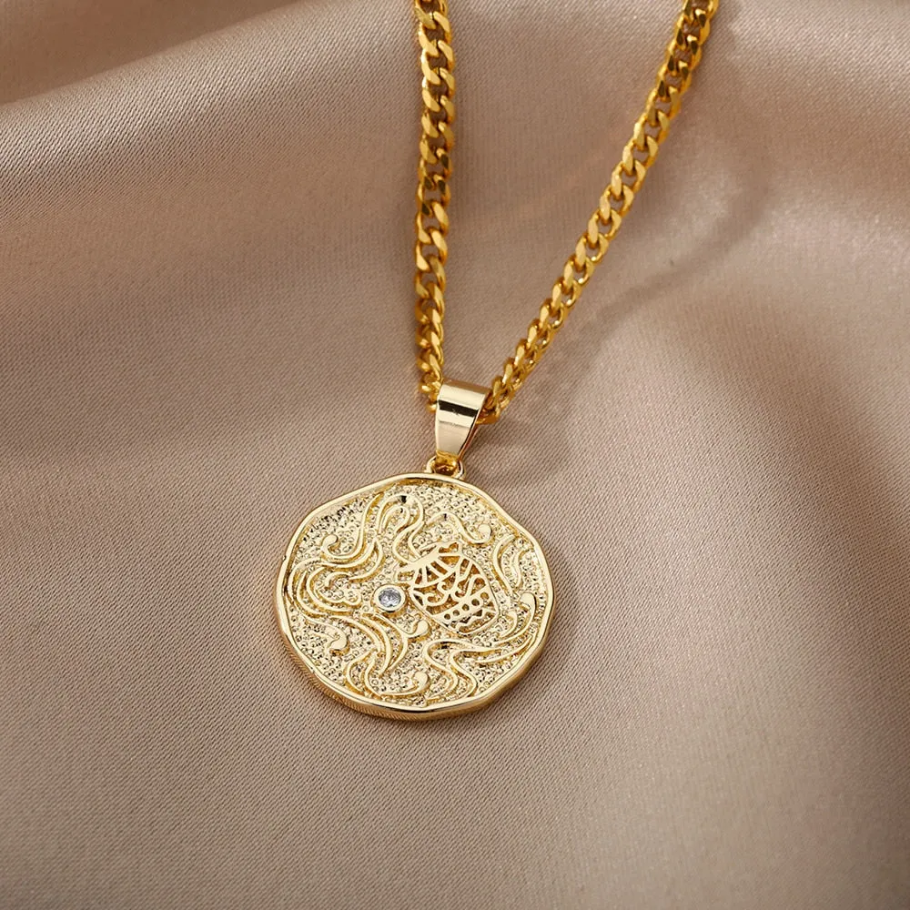 Astrological Sign Coin Pendant Necklace