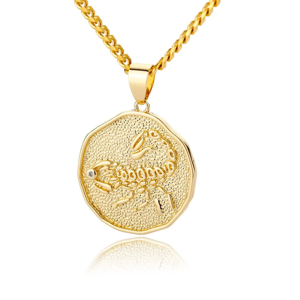 Astrological Sign Coin Pendant Necklace