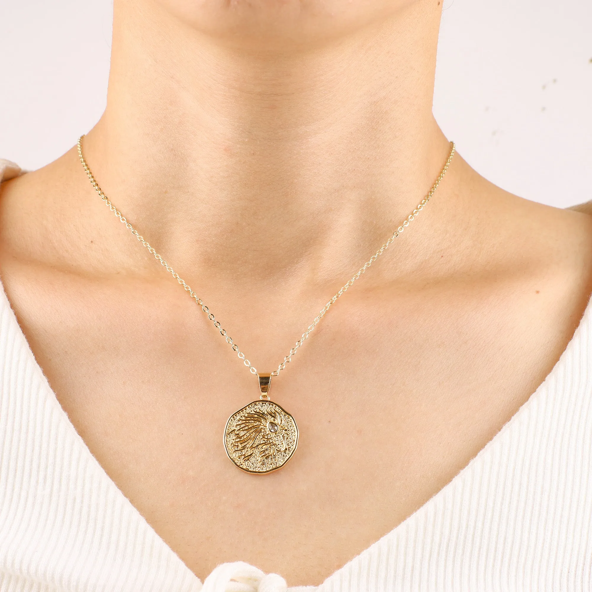 Astrological Sign Coin Pendant Necklace