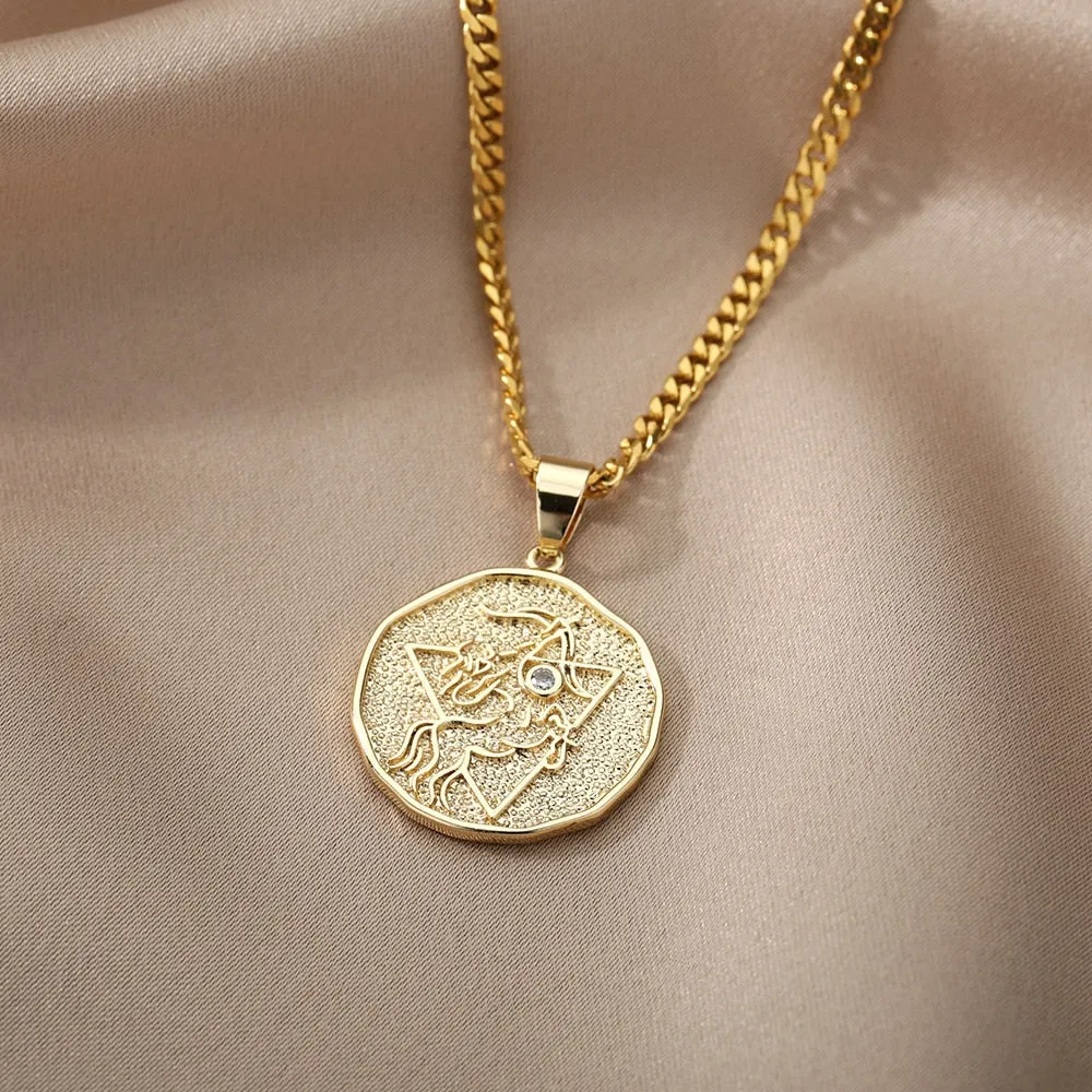 Astrological Sign Coin Pendant Necklace