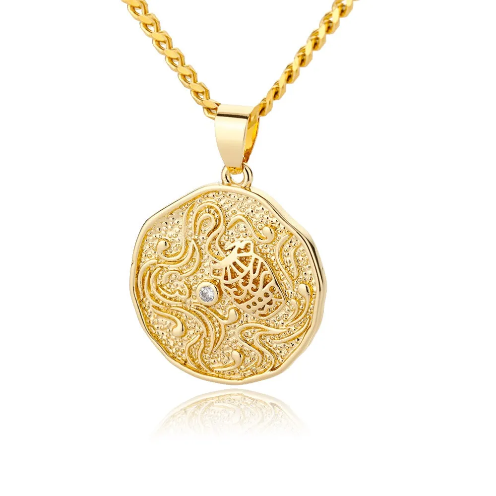 Astrological Sign Coin Pendant Necklace