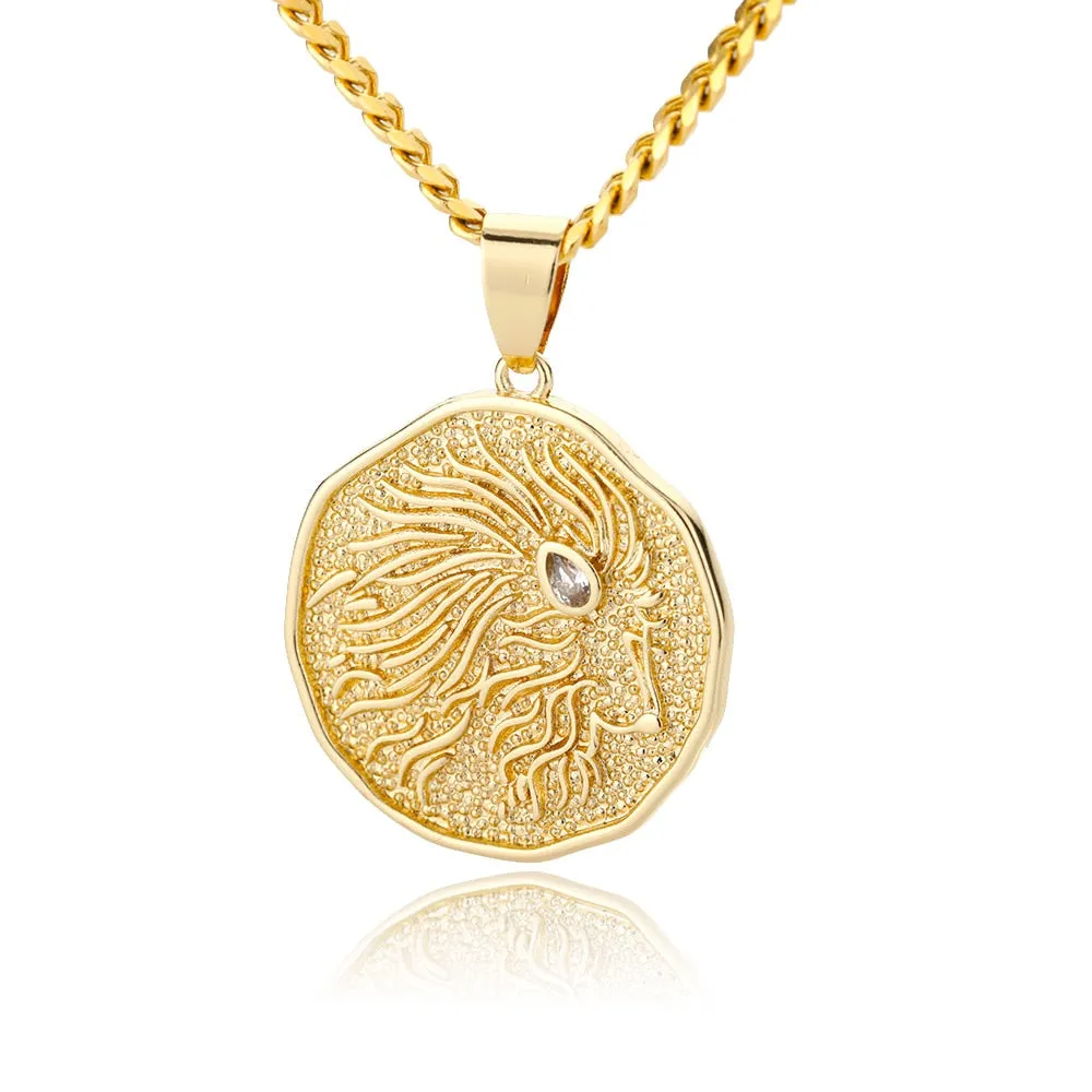 Astrological Sign Coin Pendant Necklace