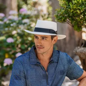 Austral Straw Panama Boater Hat - The Sailor in White with Black Band