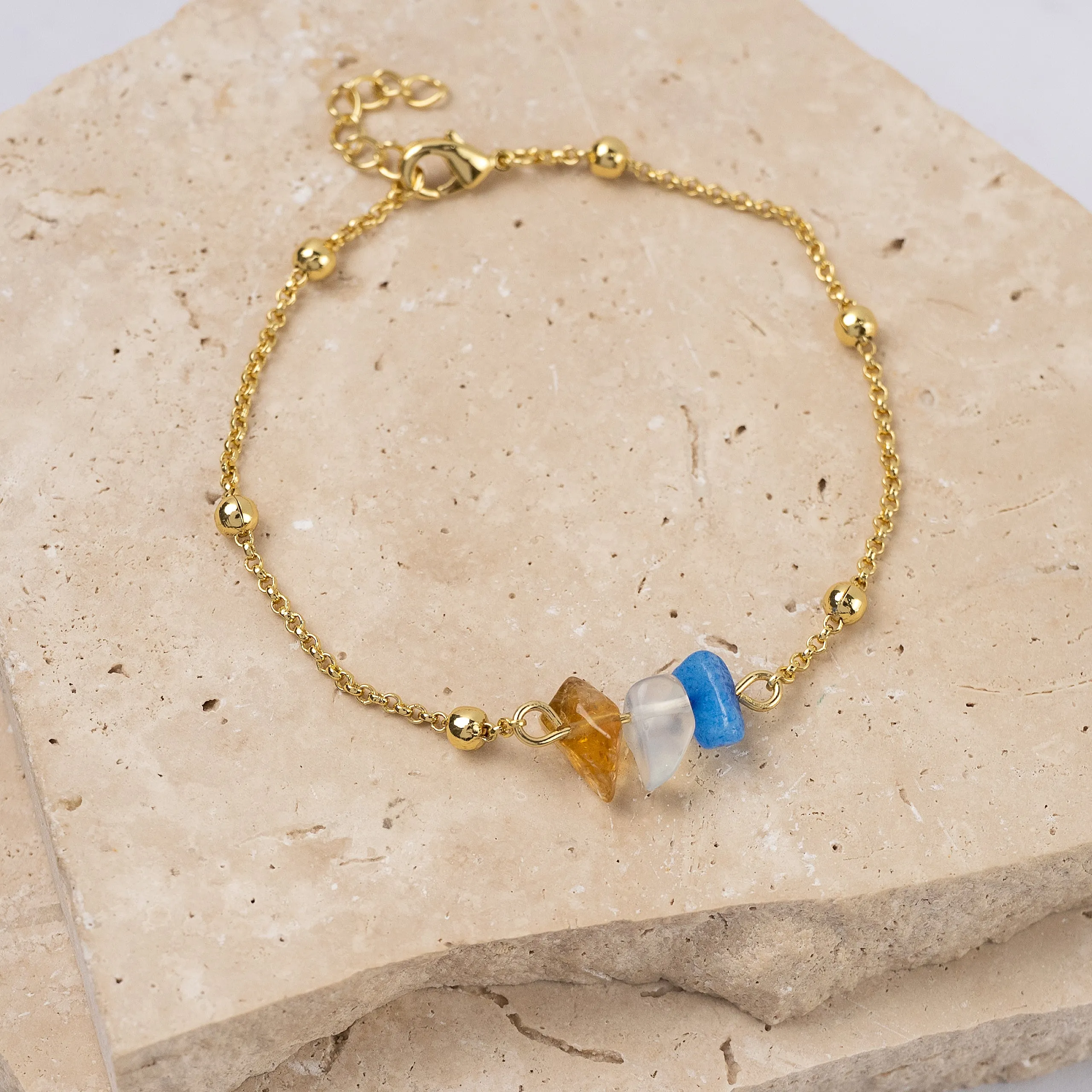 Ava 14k gold plated natural stone bracelet