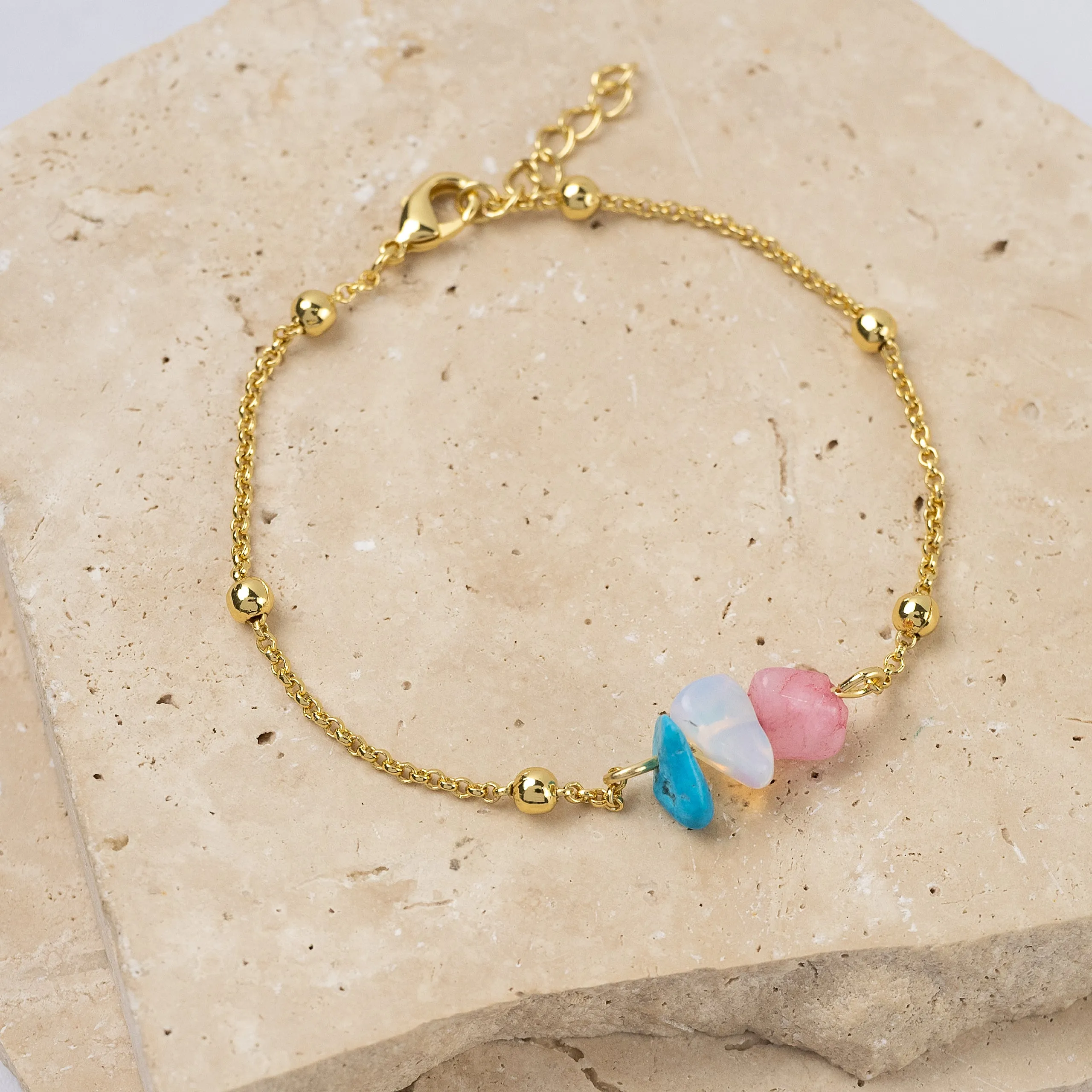 Ava 14k gold plated natural stone bracelet