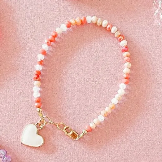 Baby Bracelet - Pink Coral Mix with White Heart Charm