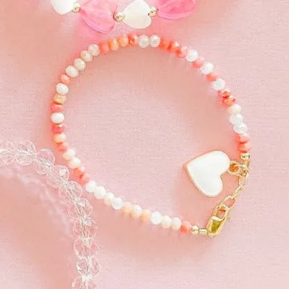 Baby Bracelet - Pink Coral Mix with White Heart Charm