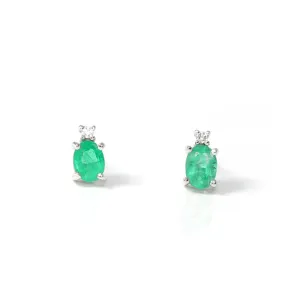 Baikalla™ 14k Classic White Gold Natural Emerald Dangle Earrings w/Diamonds