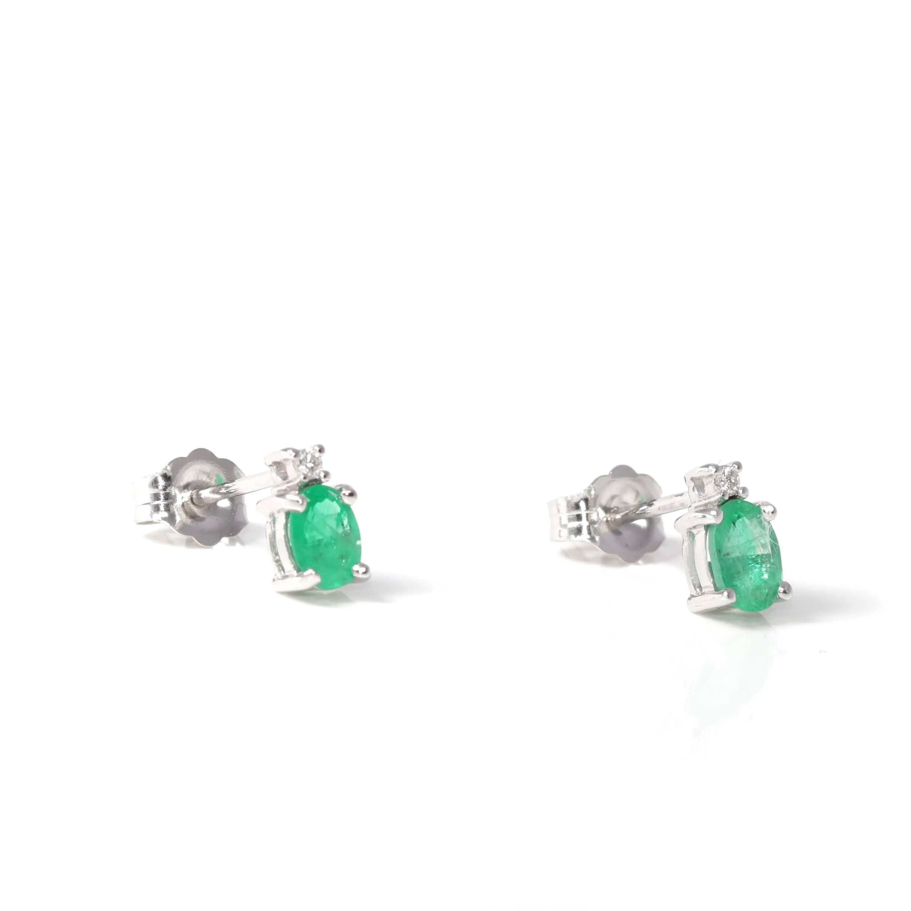 Baikalla™ 14k Classic White Gold Natural Emerald Dangle Earrings w/Diamonds