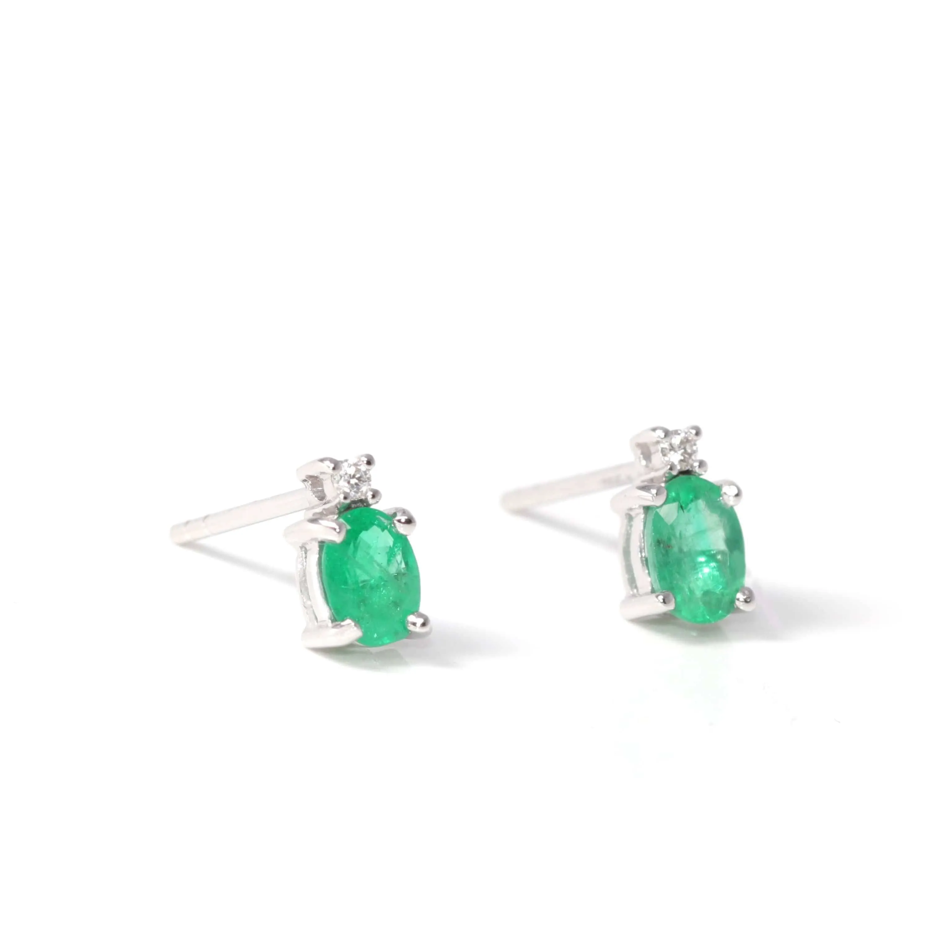 Baikalla™ 14k Classic White Gold Natural Emerald Dangle Earrings w/Diamonds