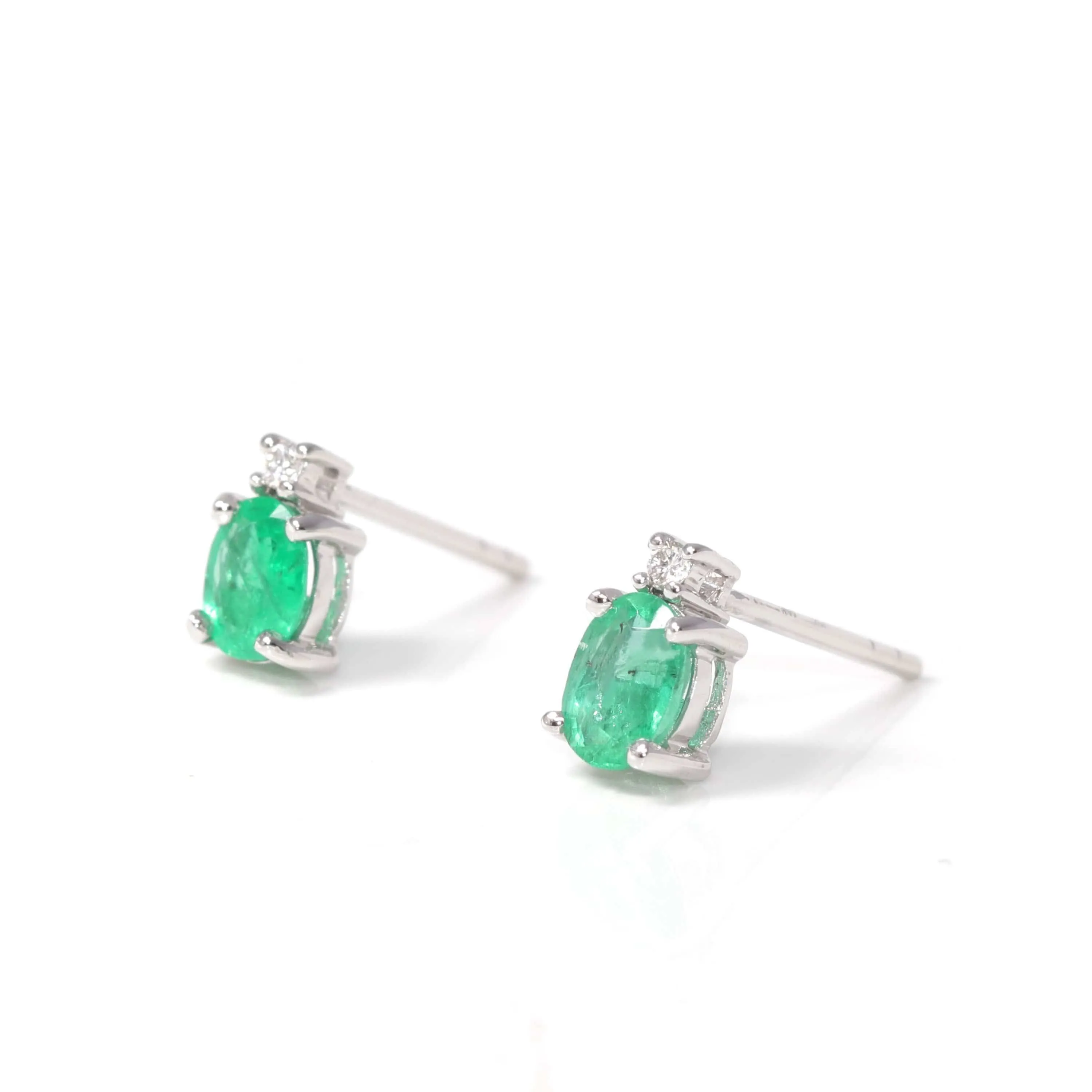 Baikalla™ 14k Classic White Gold Natural Emerald Dangle Earrings w/Diamonds