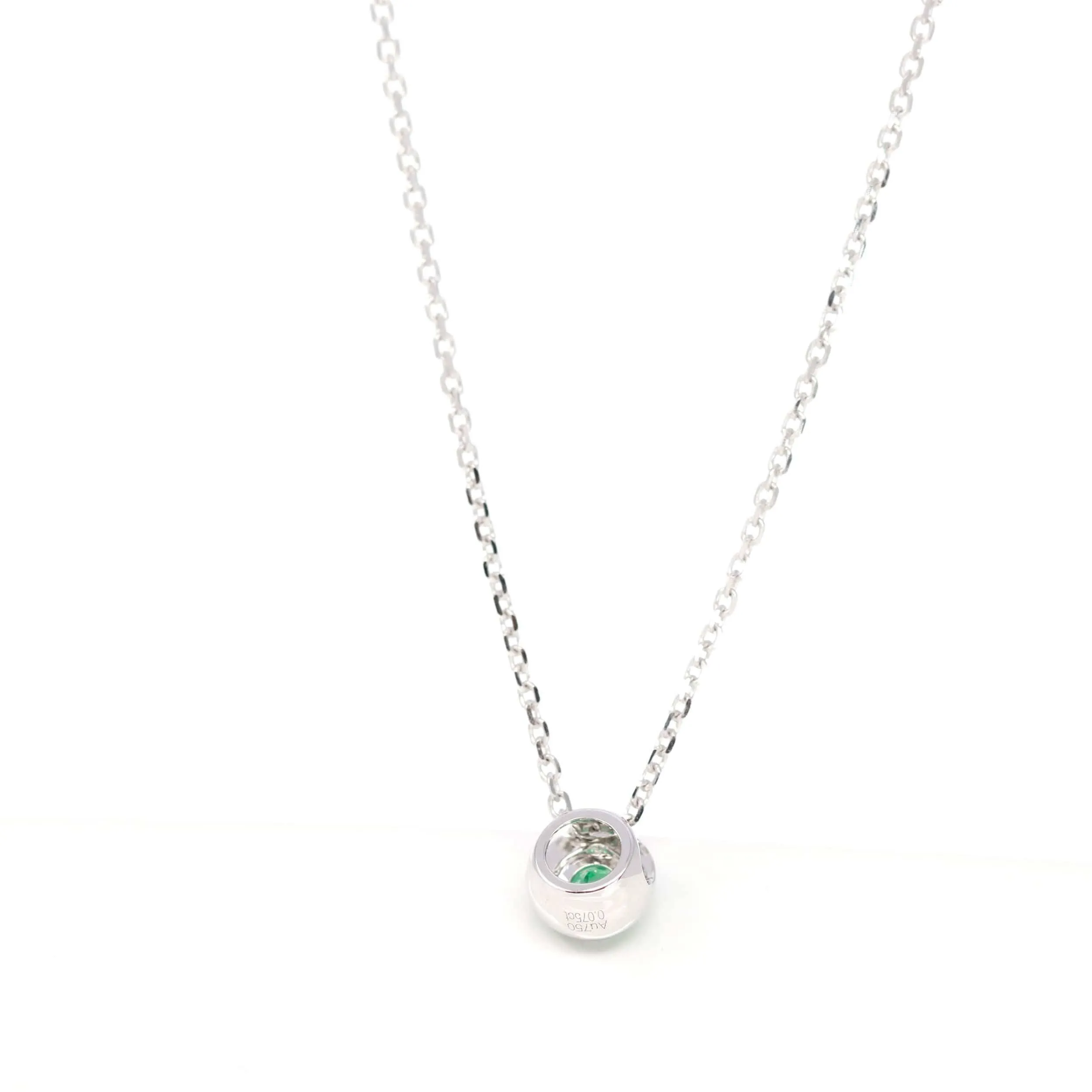 Baikalla™ 14k White Gold Emerald Round 4 Prong Set Necklace With Diamond-Cut Halo