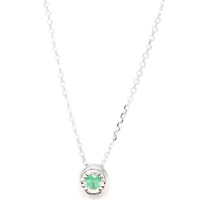 Baikalla™ 14k White Gold Emerald Round 4 Prong Set Necklace With Diamond-Cut Halo