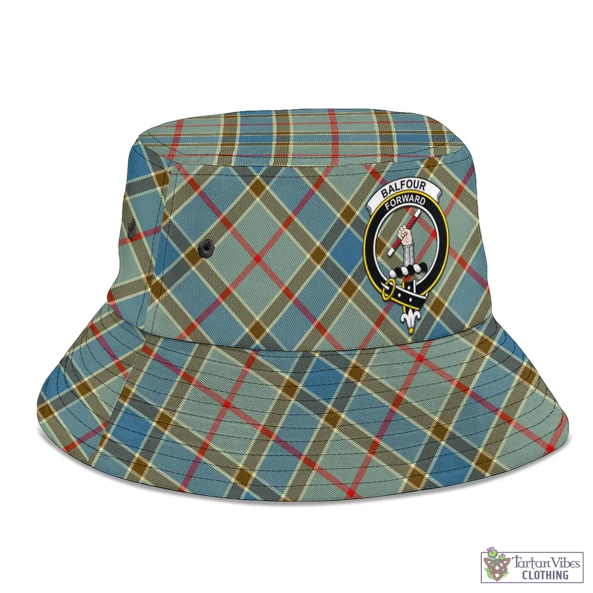 Balfour Blue Tartan Bucket Hat with Family Crest