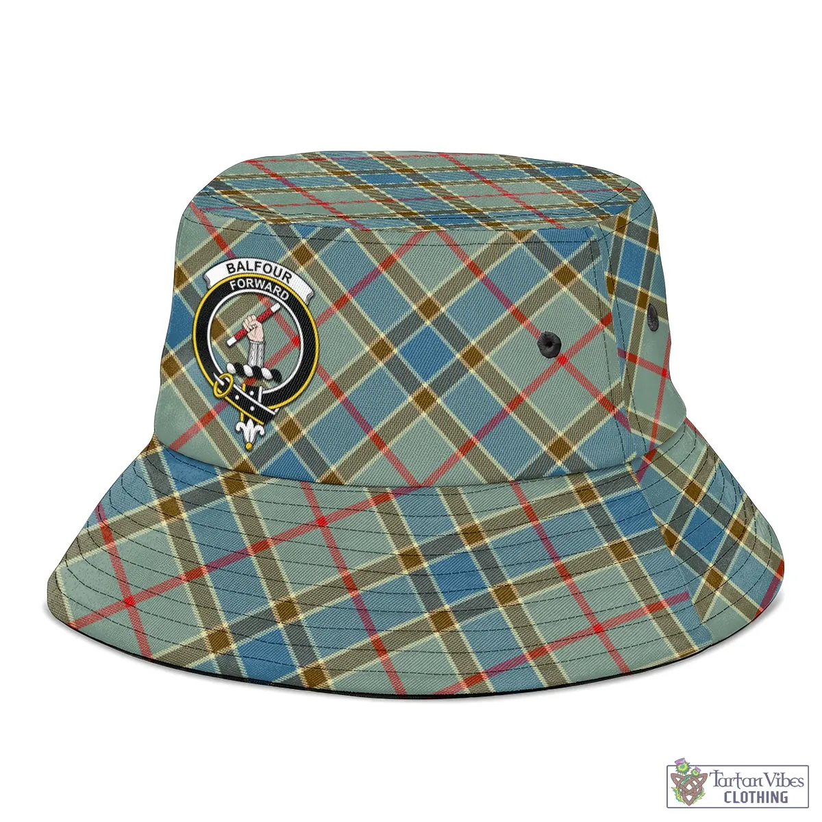 Balfour Blue Tartan Bucket Hat with Family Crest