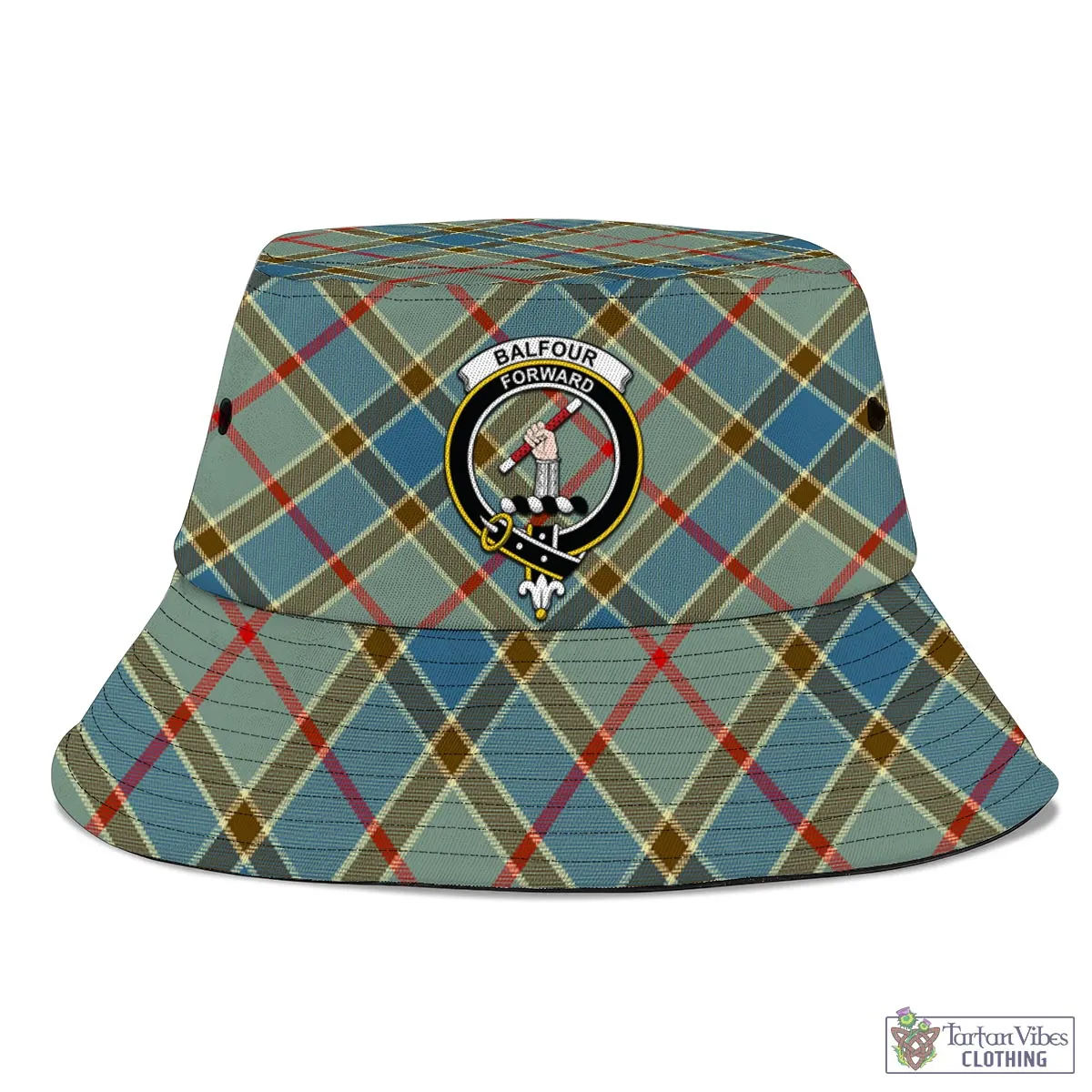 Balfour Blue Tartan Bucket Hat with Family Crest