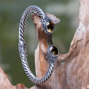 Bali Splendor Sterling Silver Hinged Cuff Bracelet with Citrines