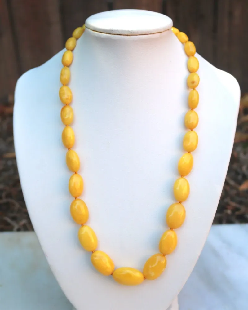 Baltic Amber Antique Butterscotch Necklace Olive Beads Yolk Natural 17.7" 20.8 gram